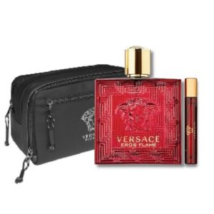 Versace - Eros Flame Sæt  - 100 ml Edp - Travel Spray - Taske