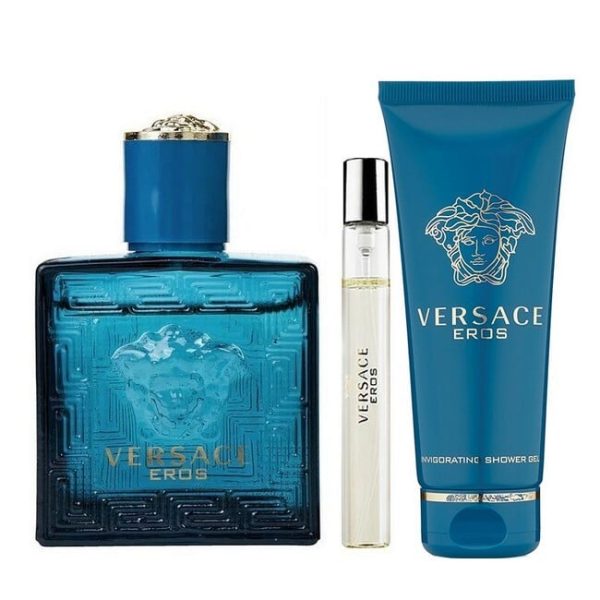 Versace - Eros Sæt - 100 ml Edt - Travel Spray - Showergel